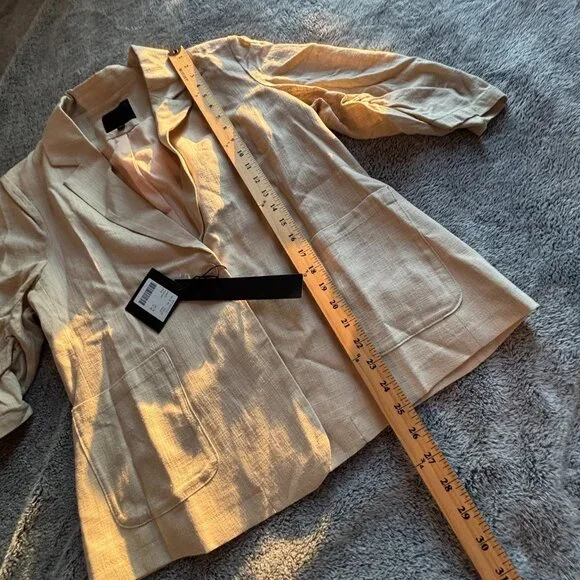 Mina Self Flax Linen Blend Blazer Beige Business Casual L Ruched Sleeve 18995 - Picture 6 of 12